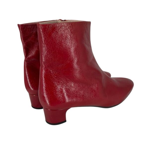 Zara Red Leather Ankle Boots Mid Heel Mid Century Modern Style Size 37 - Picture 5 of 11